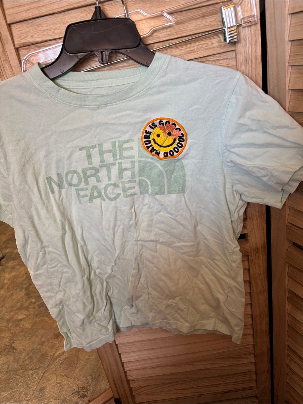 The North Face Light Mint Green Tee with Smiley Patch Medium